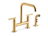 KOHLER K-7548-4 Purist Two-hole bridge kitchen sink faucet with side sprayer