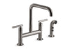 KOHLER K-7548-4 Purist Two-hole bridge kitchen sink faucet with side sprayer