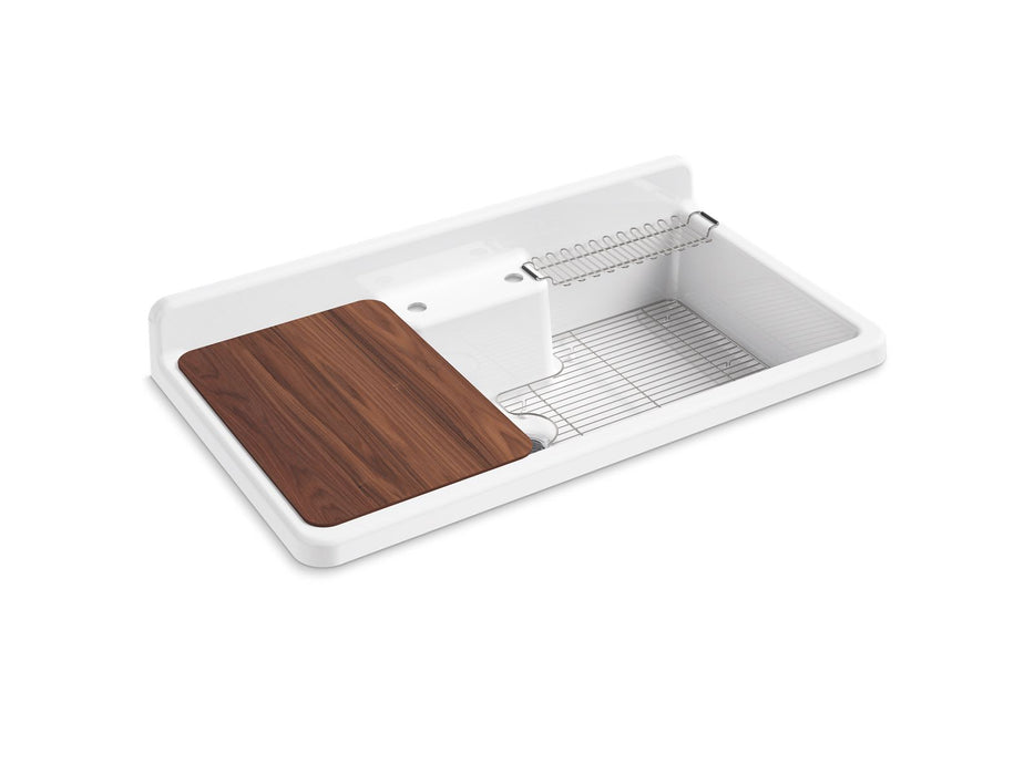 KOHLER K-21103-2HW Farmstead 45" top-/wall-mount single-bowl workstation farmhouse kitchen sink