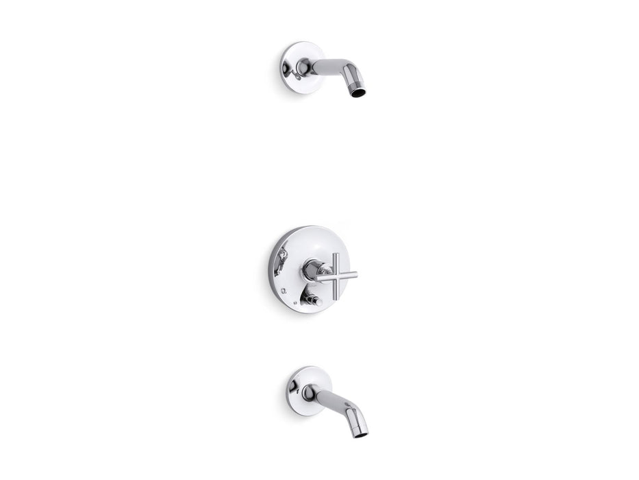 KOHLER K-T14420-3L Purist Rite-Temp bath and shower trim kit with push-button diverter and cross handle, without showerhead